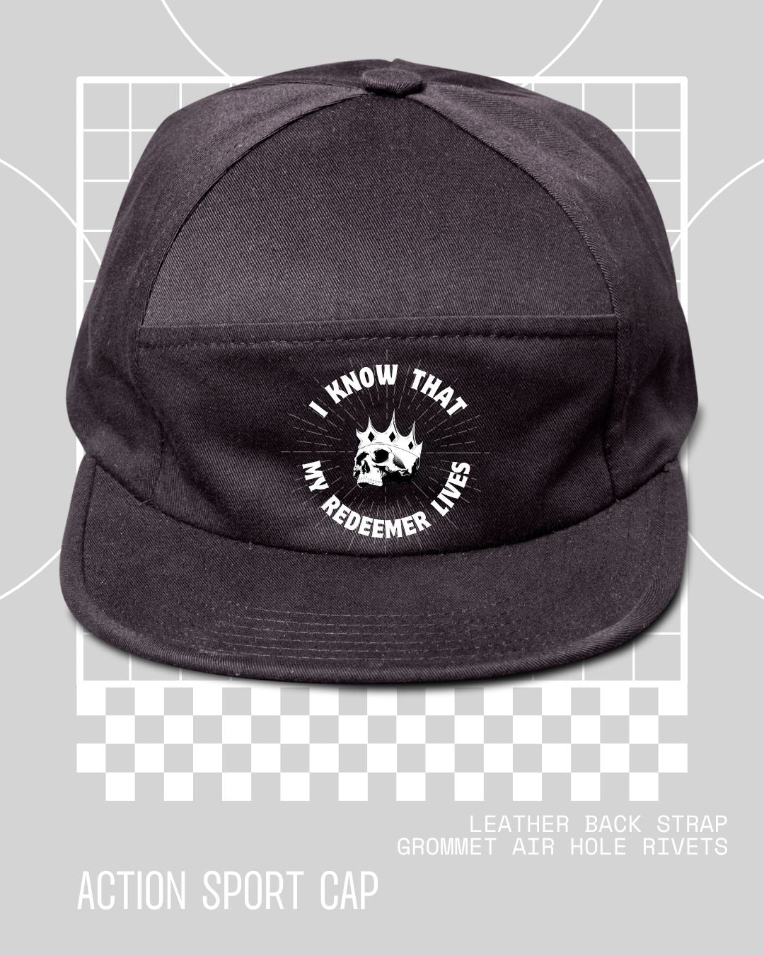 "I Know That My Redeemer Lives" Skulls Action Sport Hat | Leather Adjustable Strap Back